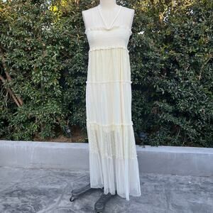 A’reve Ivory Mesh Boho Maxi Dress Bandeau Sheer Women’s Small